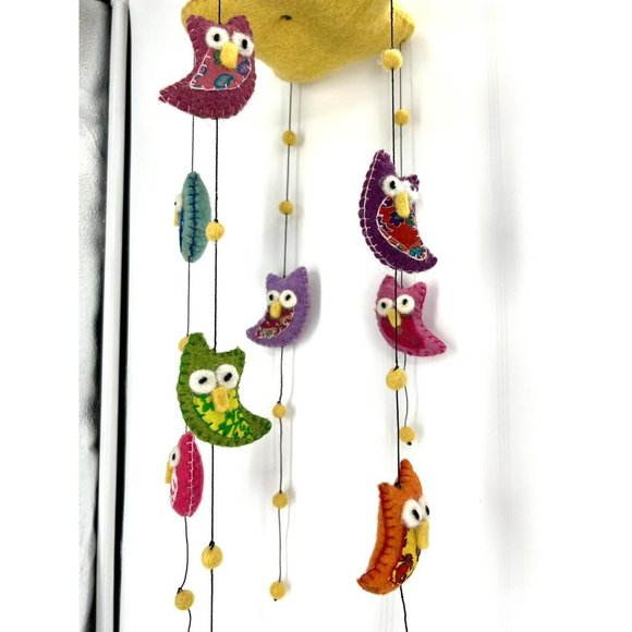 Global Groove Handmade & Fair Trade Wool Felt Owl Crib Baby Nursery Mobile Nepal - Picture 2 of 5